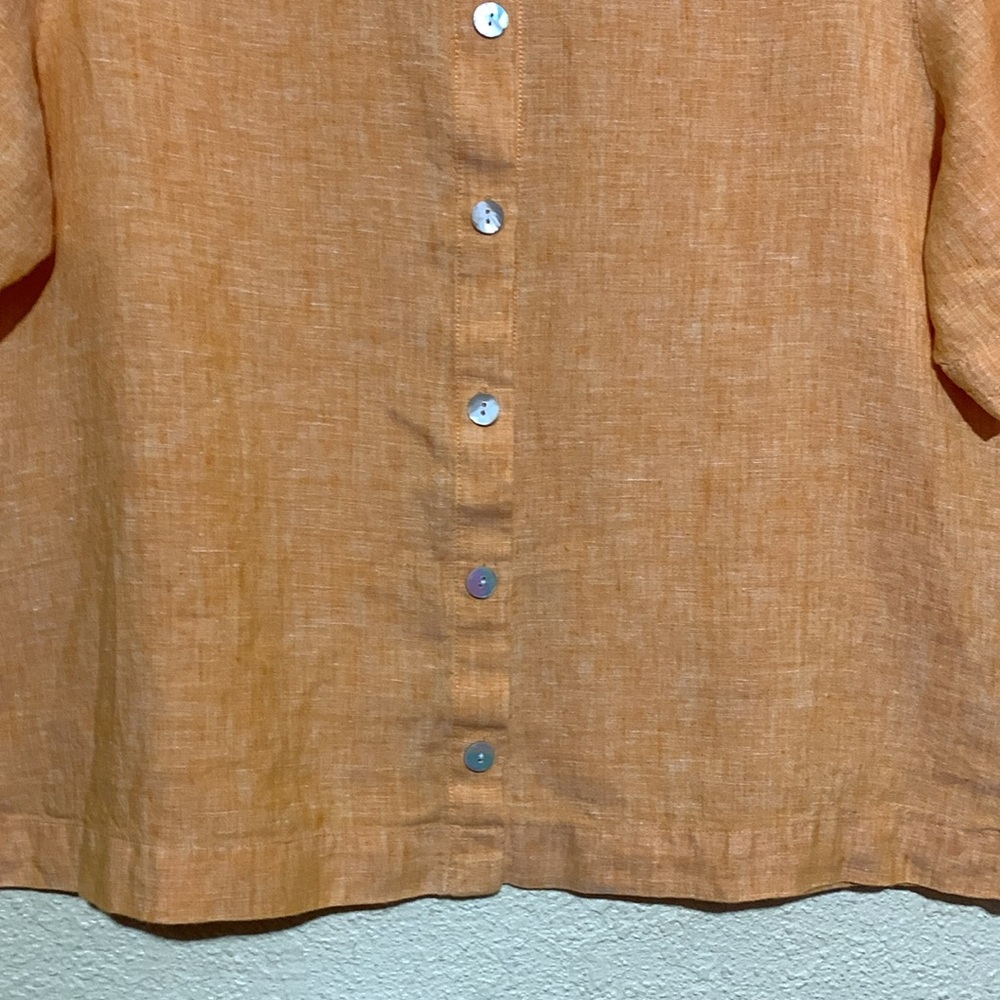 ORVIS Top Short Blouse M  Orange Cropped Short Sleeve Buttons 100% Linen - Picture 4 of 14